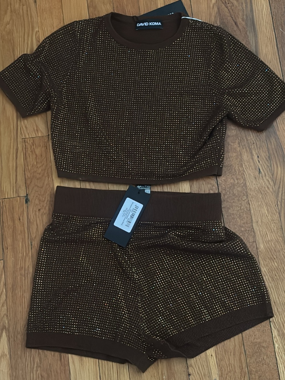 David Koma Brown High-Waist Knit Short Set - Picture 3 of 6